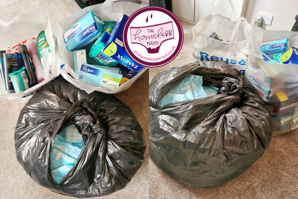 Picture showing bags of donations that were delivered to Two Saints