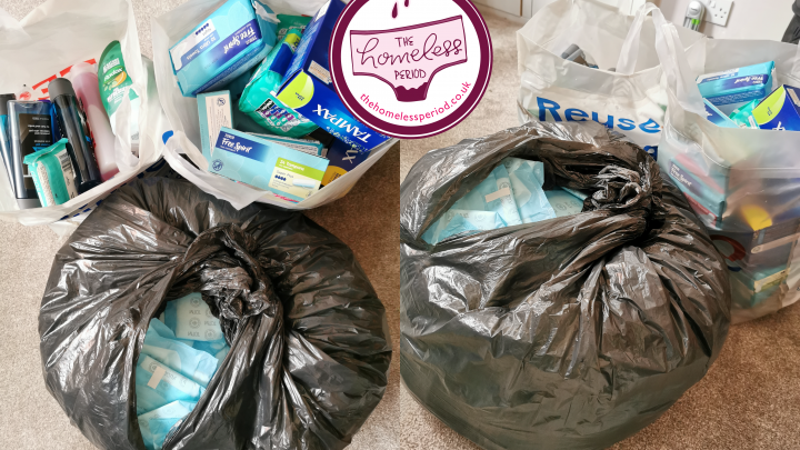 Picture showing bags of donations that were delivered to Two Saints